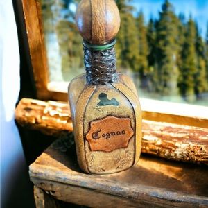Vintage Italian Leather Wrapped Cognac Bottle